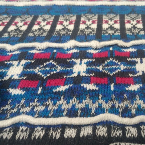 Vintage 90s Mache Men M Oversized Sweater Pullover Textured Knit Geometric Blue - Picture 4 of 9